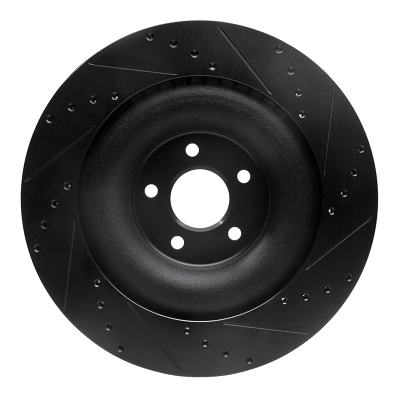 Jaguar XFR Brake Rotor (1) - Rear Left - R1 Concepts - Drilled & Slotted - Black - `10-`24
